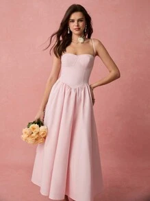 Enchnt Vestido largo con tirantes finos y pliegues de color rosa suave para mujeres, romántico, ideal para el Día de San Valentín, cumpleaños, fiestas de vacaciones, citas románticas y uso diario