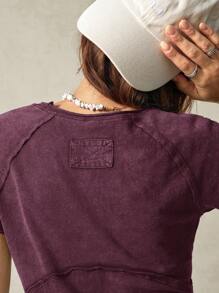 Bohemela Vacation Plain Knitted Structured Design Raglan Short Sleeve Regular Fit Women T-Shirt - Purple - View 5