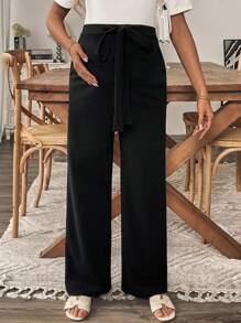 SHEIN Casual Versatile Solid High-Waisted Maternity Pants - Black - View 4