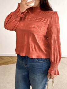 SHEIN Frenchy Plus Size Casual Simple School Style Solid Color Pleated Women Shirt, Blouse, New Spring Collection - Brown - View 9