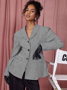 COSMINA 春夏季优雅女士格纹收腰西装外套 - 黑與白 - 查看 5