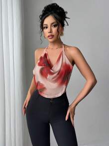 Firerie Áo hai dây lưới in hoa gợi cảm cho nữ, thanh lịch và thời trang cho ngày lễ tình nhân, mọi mùa - Đỏ - Xem 5