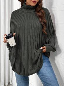 SHEIN LUNE Plus Size High Neck Pleated Loose Pullover Cape Style Sweaterbusiness Casual Woman,Holiday Outfits,Country Tops