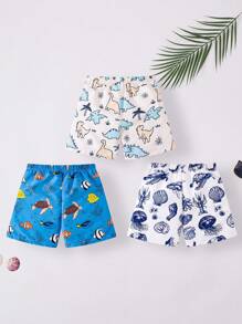 SHEIN Leap Crew Conjunto de 3 piezas de ropa deportiva informal para niños pequeños con pantalones de traje de baño con patrones de dinosaurios y conchas, un conjunto de pantalones de traje de baño rentable y multipieza, trajes de baño para niños, ropa para niños, conjunto de vuelta al colegio para niños, adecuado para natación al aire libre, adecuado para primavera y verano - Azul - Ver 7