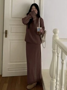 DAZY 女士纯色长袖毛衣和针织裙休闲两件套，适合情人节、秋季服装