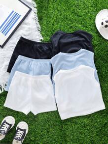 SHEIN Set básico de 6 piezas de verano para bebé niño/niña con Top de tirantes con estampado de letra y pantalones cortos informales - Multicolor - Ver 2