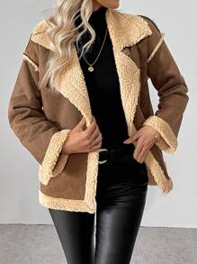 Chiquease Chaqueta/Abrigo casual de mujer con cuello grueso de piel sintética y mangas largas, para invierno