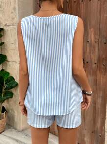 SHEIN Maternity Sleeveless Tank Top And Drawstring Loose Shorts 2 Pieces Set - Blue - View 2