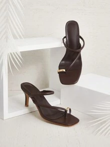 SHUZIA Giày công sở đế thấp hở mũi màu đen PU - màu nâu - Xem 1