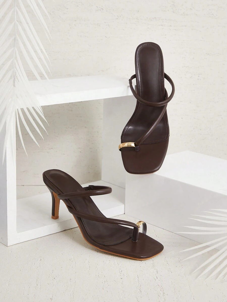 SHUZIA Giày công sở đế thấp hở mũi màu đen PU - màu nâu - Xem 1