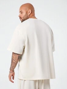 Manfinity VCAY Plus Size Men's Casual Loose Embroidered Bear Short Sleeve Crew Neck T-Shirt - White - View 3