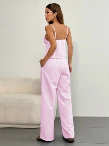 SHEIN Unity 2 件套女士条纹吊带背心和阔腿裤套装