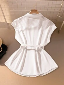 SHEIN Clasi Women Plain Sleeveless Button Front Minimalist Casual Top, For Daily Wear - White - View 2