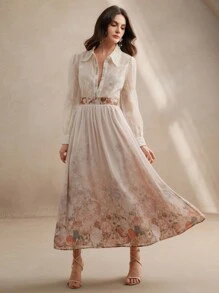 Anewsta 女装优雅轻奢高级雪纺定位印花花裙