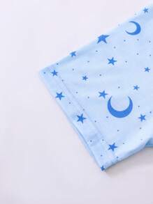 3pcs Girls Blue Starry Sky & Moon Print Long Sleeve Top, Pants And Robe Set, Suitable For Family Gatherings And Photo Shooting, Spring/Autumn - Blue - View 6