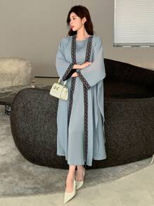 DAZY 2pcs/Set Women's Print Satin Kimono Robe Sets, Spring & Summer - Blue - View 3