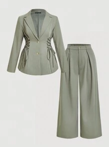 SHEIN MOD Plus Size Retro Tie-Up Decor Suit Set In Fall/Winter