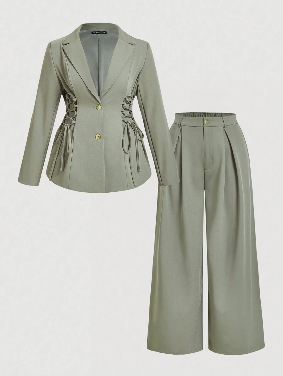 SHEIN MOD Plus Size Retro Tie-Up Decor Suit Set In Fall/Winter