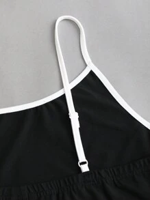 Sweetra Plus Size Contrast Binding Spaghetti Strap Flared Jumpsuit, For Summer - Black and White - View 5