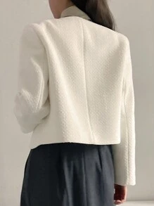 DAZY Chaqueta corta de manga larga y cuello redondo de unicolor para mujer, otoño