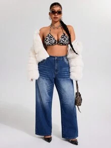 SHEIN ICON Jeans elásticos de denim azul desgastado de corte skinny para mujer de talla grande