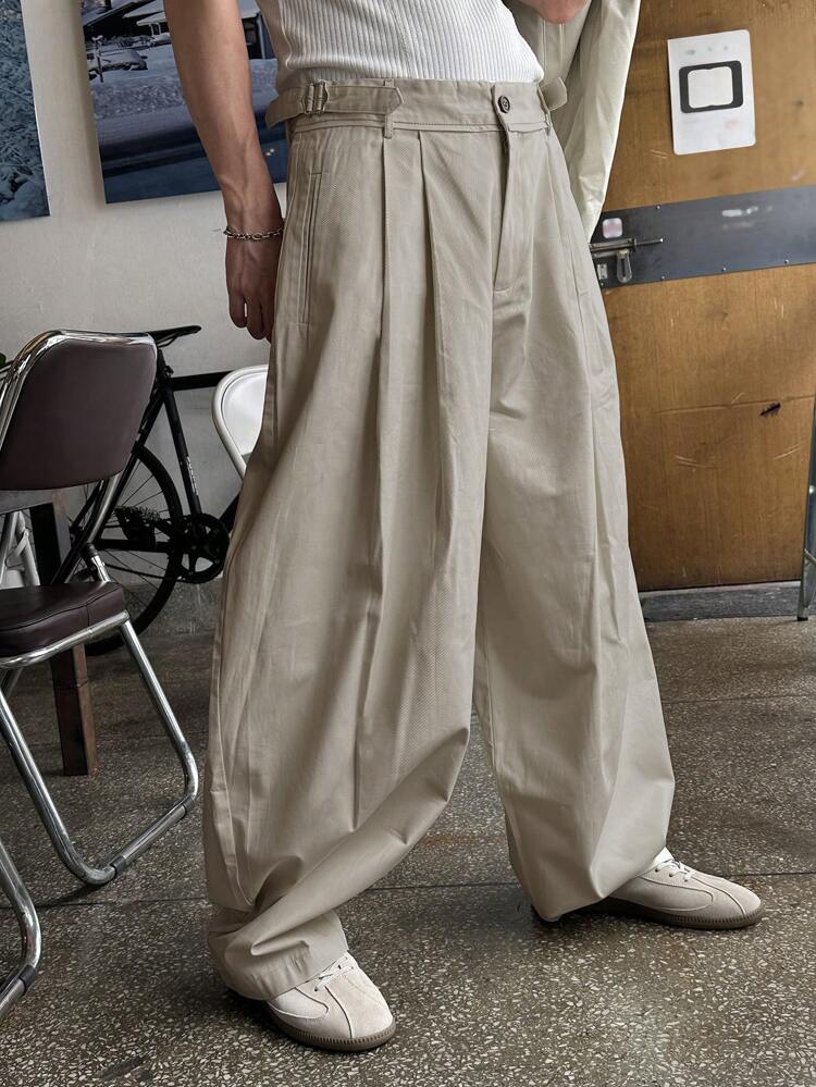 4 Season Men Solid Beige Pleated Design Pants