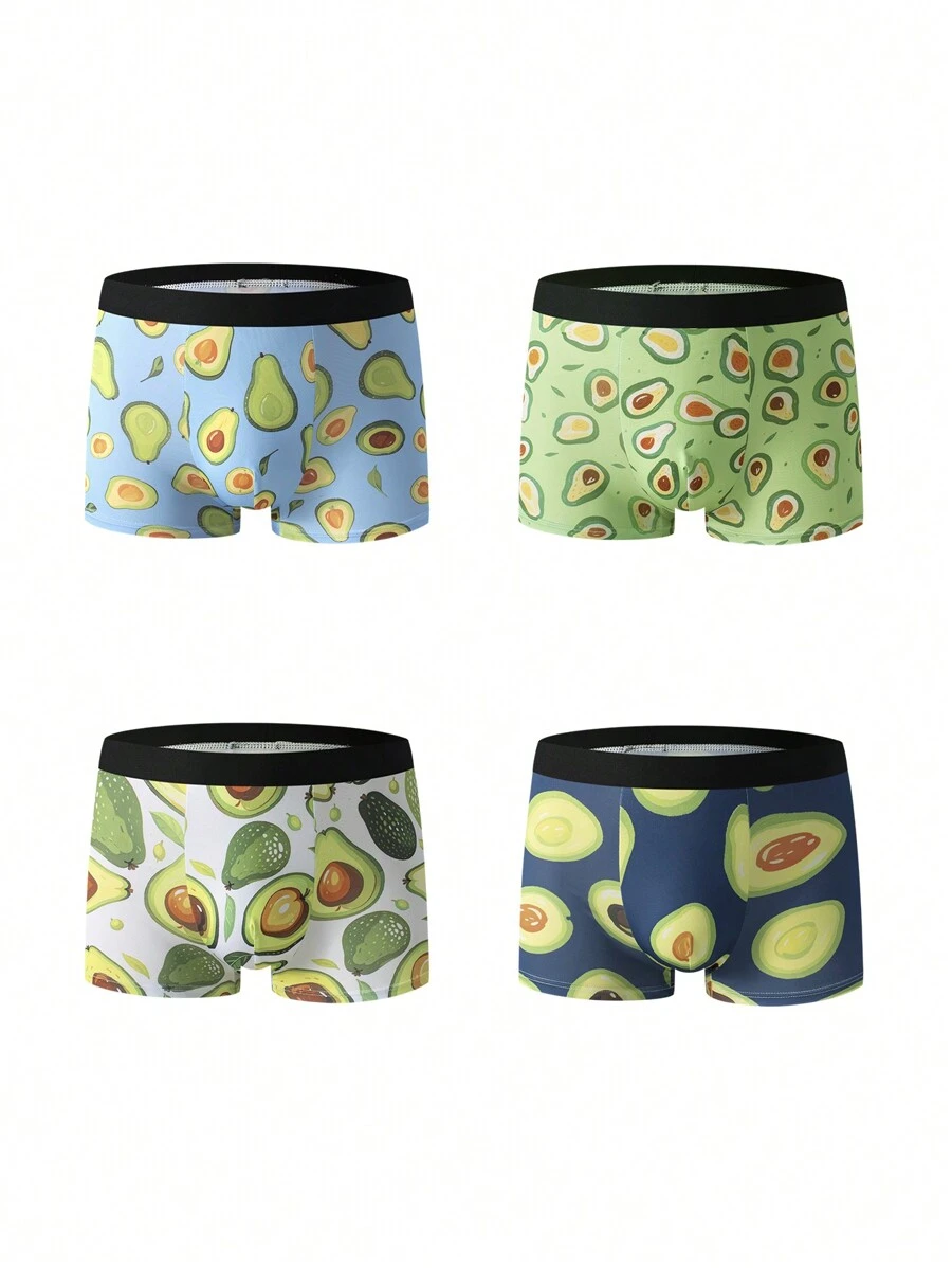 4 件装 牛油果印花青少年男孩三角裤 - 彩色 - 查看 1