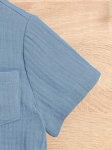 2pcs Baby Boy Casual Fashion Stand Collar Shirt Top And Shorts Set - Blue - View 4