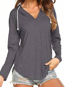 SHEIN EZwear Femmes T-shirt à capuche ample asymétrique décontracté à manches longues
