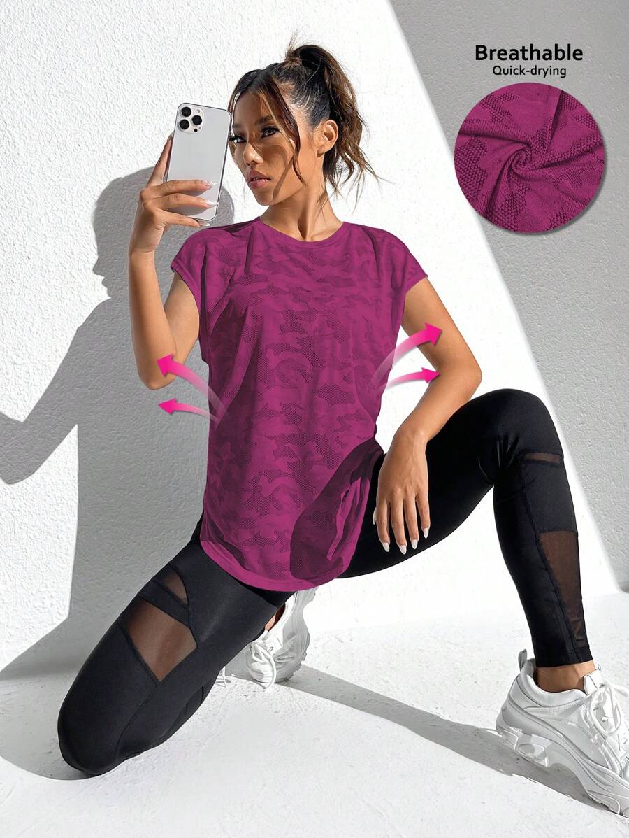 SHEIN Core Rhythm Solid Racer Back Sports Tank Top Workout Tank Top Gym Women Shirts - Hot Pink - View 1