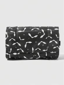 ROMWE Goth 蝙蝠哥特风格印花便携式时尚旅行化妆包 - 黑色 - 查看 4