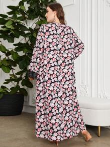 Al Najma 大码长袖蕾丝印花阿拉伯连衣裙