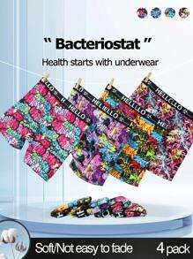 4pcs/Set Men's Printed Patchwork Casual Boxer Briefs