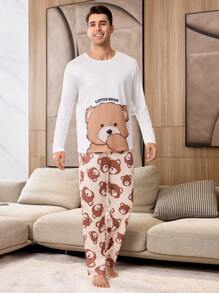 Cute Bear Pattern Men Pajama Set
