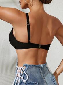 Swim DD+ Top de traje de baño de verano de la serie DD con un hombro, con aros de soporte, diseño sexy de busto levantado y hombro asimétrico