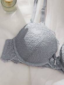 Snug Zone 1 Pc Women's Thick Lace Padded Underwire Bra Lingerie - Grey - View 4
