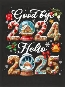 Manfinity Homme 2025 Nieuwjaar Element Combinatie Letter Print Casual Unisex T-shirt, Getailleerde Schouder Korte Mouw T-shirt In Donkergrijs, Geschikt Voor Koppels, Gezinnen En Als Cadeau Voor Vriendje
