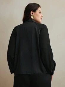 Anewsta Women's Black Plain Loose Casual Blouse Shirt - Black - View 2