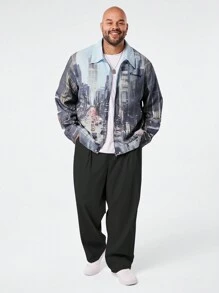 Manfinity VCAY Plus Size Men's Woven Printed Long Sleeve Jacket & Outwear, For Fall Winter - Multicolor - View 2