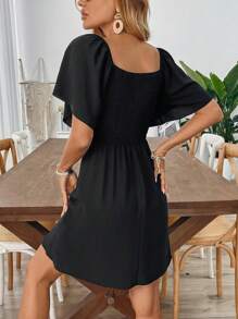 Breezaya Robe courte à col en V, avec nœud papillon et volants aux manches