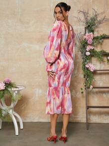 MaterniChic 孕妇情人节粉色扎染碎花修身连衣裙