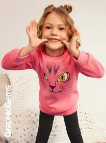 2pcs/Set Girl Cartoon Printed Long Sleeve Top And Solid Color Pants