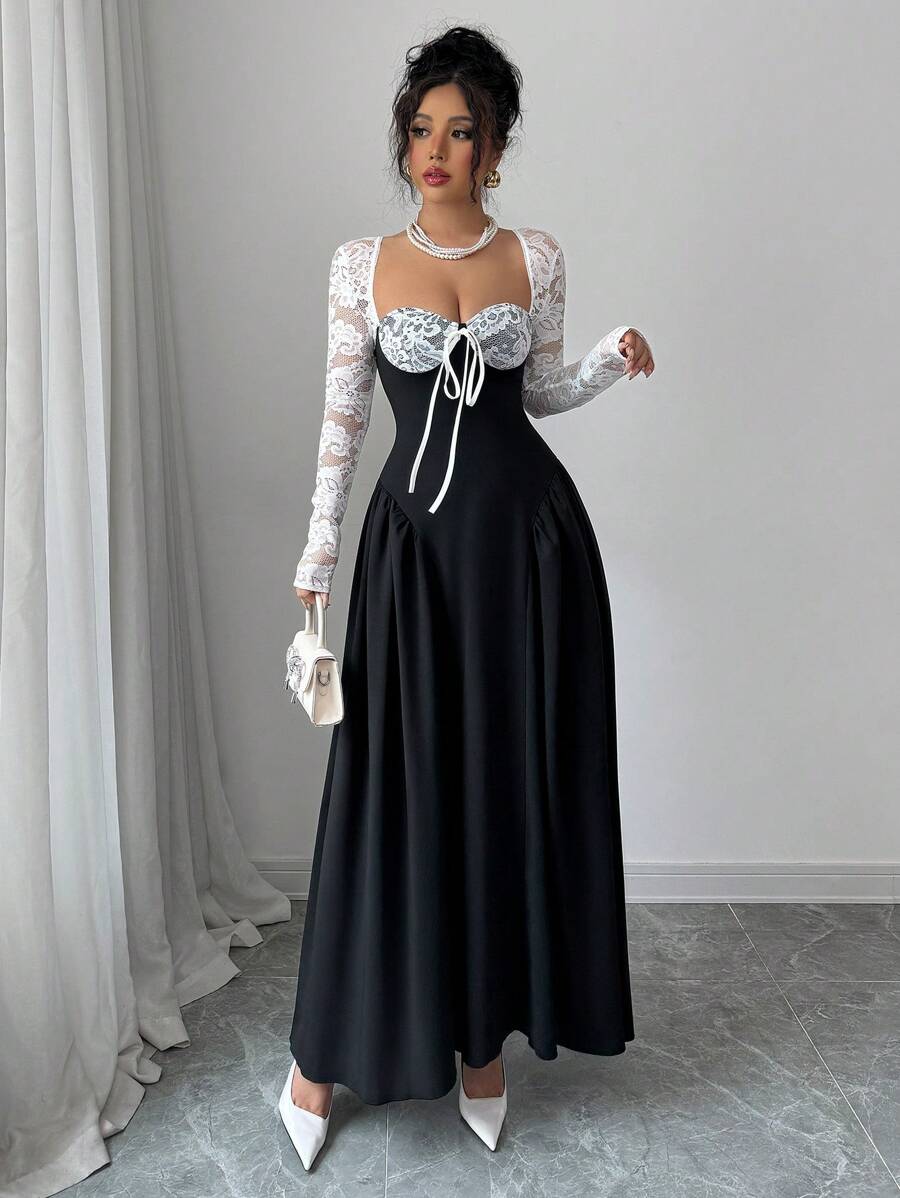 Chiquease Holiday Costume Dress Party Ball White Lace Long Sleeve Princess Tutu Sexy Long Dress Long Sleeve Elegant Dress French Dress Fall Cloth For Women - Multicolor - View 1