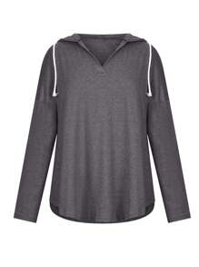 SHEIN EZwear Femmes T-shirt à capuche ample asymétrique décontracté à manches longues