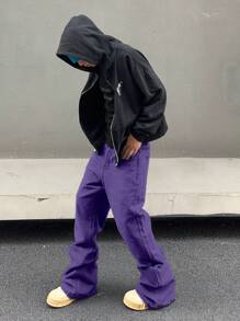 Manfinity EMRG 男士口袋直筒宽松休闲紫色百搭牛仔裤