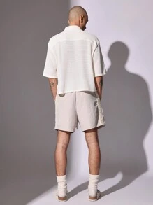 SUMWON 优质钩针纹理短袖 Polo 衫休闲夏季轻薄透气针织高尔夫网球运动海滩度假装领口上衣