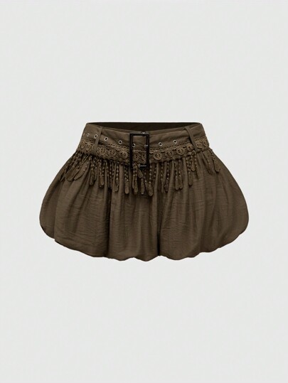 Grunge Punk Falda de peplum de cintura baja con diseño de flecos vintage