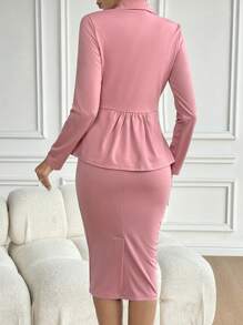Lyxana Conjunto De Traje De Chaqueta Entallada De Solapa De Color Sólido Y Falda Lápiz Con Botones De Un Solo Pecho