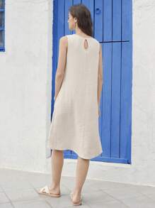 EMERY ROSE Women Solid Color Round Neck Loose Casual Midi Dress