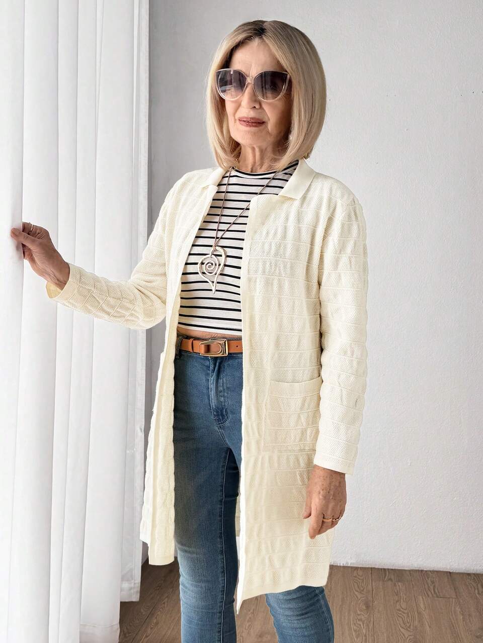 Women Plain Color Long Sleeve Pocket Simple Casual Jacket, Everyday Wear